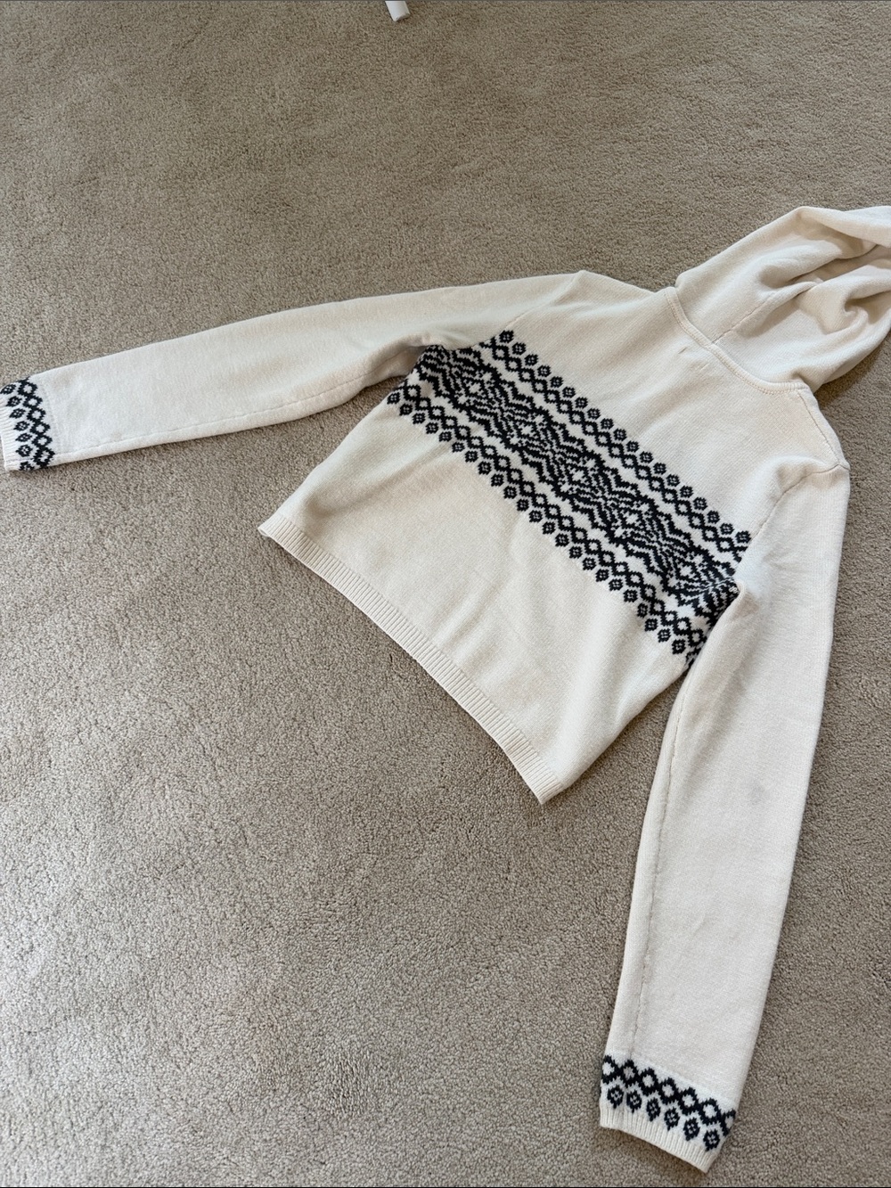 aerie Cream Knit Hoodie Set with Black Fair Isle Trim - Picture 9 of 10